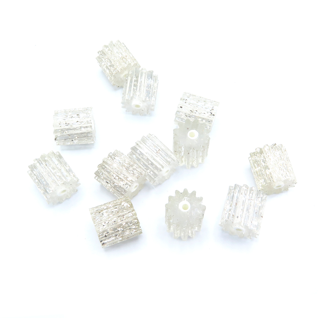 Vintage White and Silver Glitter Plastic Ribbed Beads